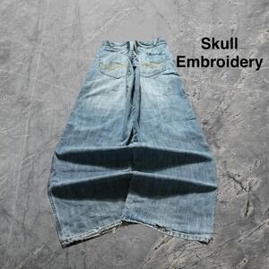 Baggy Delf Wide Leg Southpole Style Skull Y2K Skater Vintage Jeans 36x34